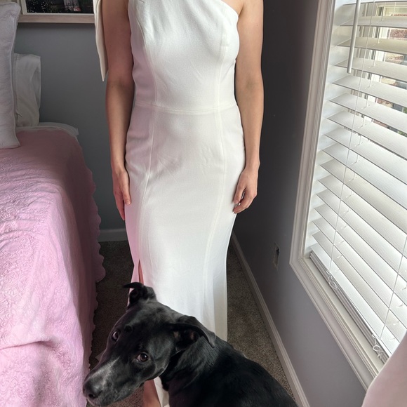 NWOT Dress the Population white Asymmetrical Sleeveless Bow Shoulder Maxi Dress - Picture 10 of 10